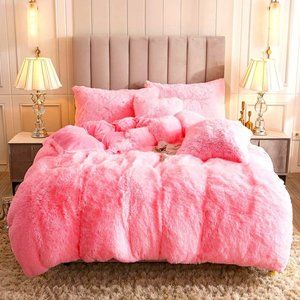 Queen Comfy Plush Shaggy Duvet Cover Set Luxury Super Soft Velvet Bedding &Shams